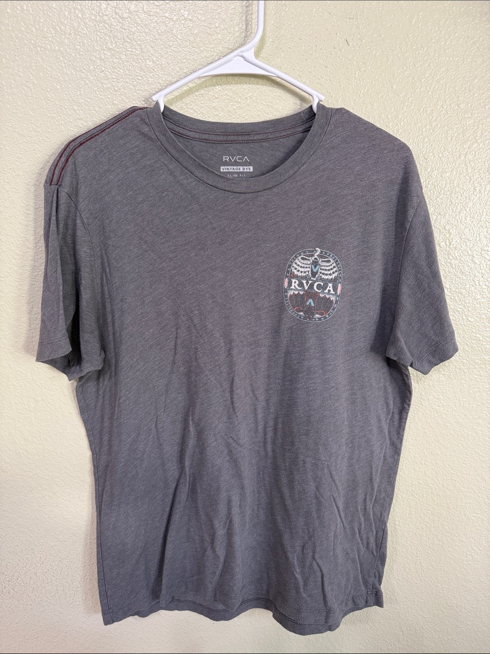 RVCA Gray Short Sleeve Graphic Tee with Chest Emblem